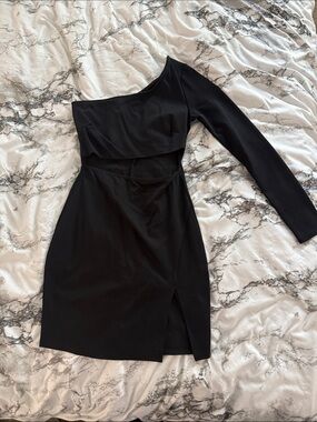 Blue Blush Black One-Shoulder Cutout Mini Dress